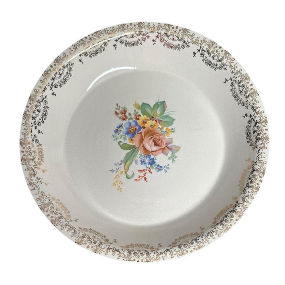 Vtg Nasco Roses of Victory Pastel Floral 22K Gold Trim Oven Proof Pie Dish Plate